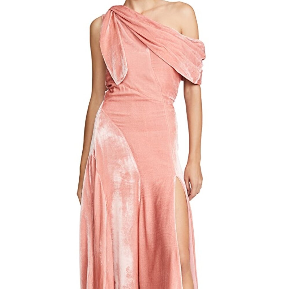 Azeeza Mittio One Shoulder Silk Blend Velvet Dress Blush Pink XS Size US 0 $795